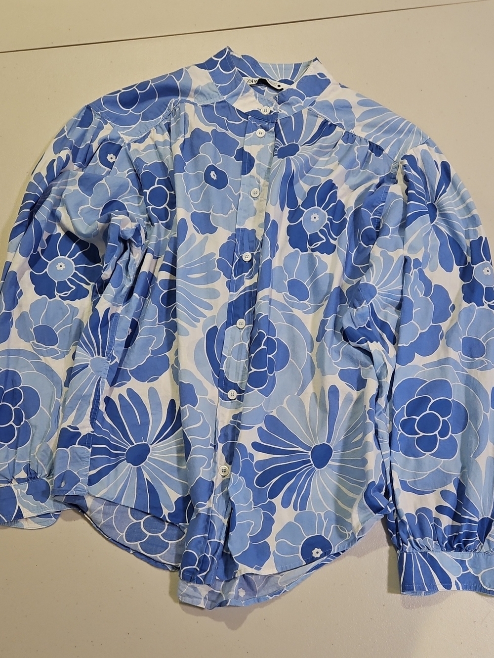 Zara Light Cotton Blue & White Floral Button-Down Shirt 0226